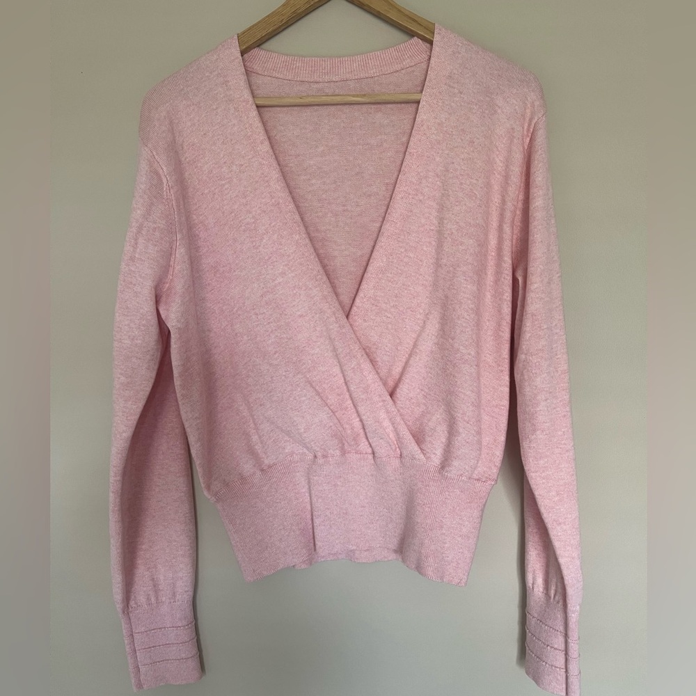 Lululemon Cotton Cashmere Knit top with cross over front in Dew Pink. Never worn